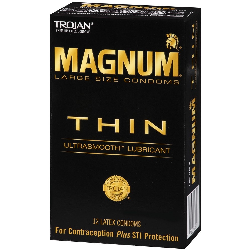 slide 3 of 8, Trojan Magnum Thin Lubricated Condoms, 12 ct