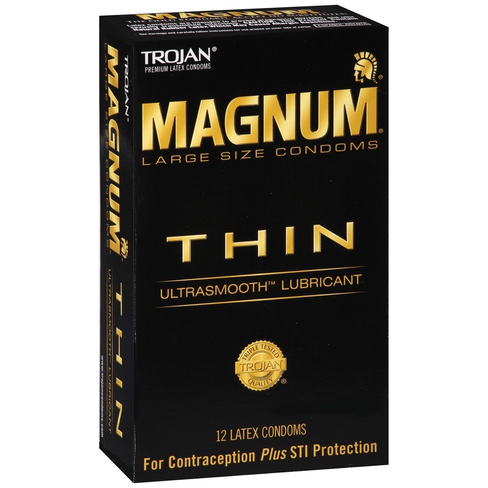 slide 5 of 8, Trojan Magnum Thin Lubricated Condoms, 12 ct