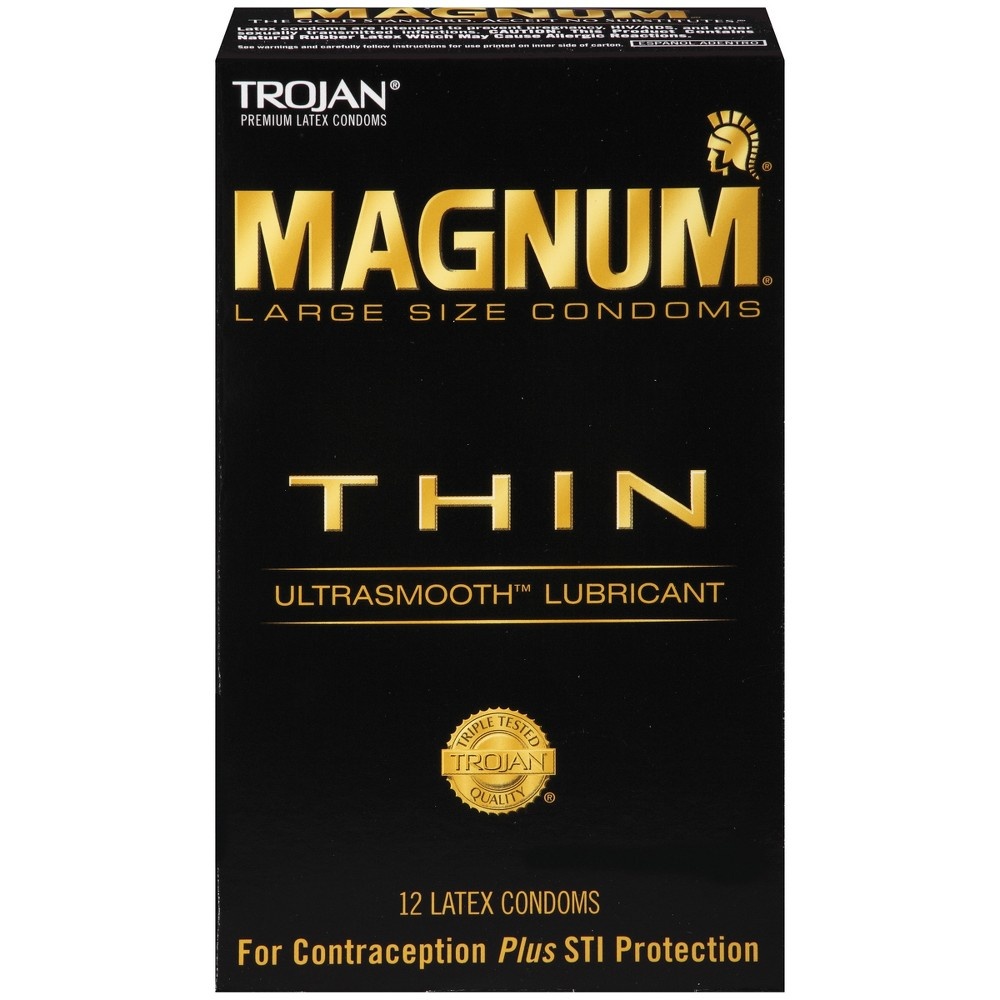 slide 7 of 8, Trojan Magnum Thin Lubricated Condoms, 12 ct