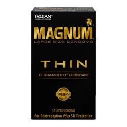 Trojan Magnum Thin Large Size Lubricated Condoms, 12 Count