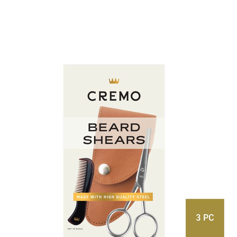 slide 1 of 5, Cremo Beard and Mustache Stainless Steel Shears With Synthetic Leather Carrying Case And Comb For Precise Facial Hair Trimming, 1 ct