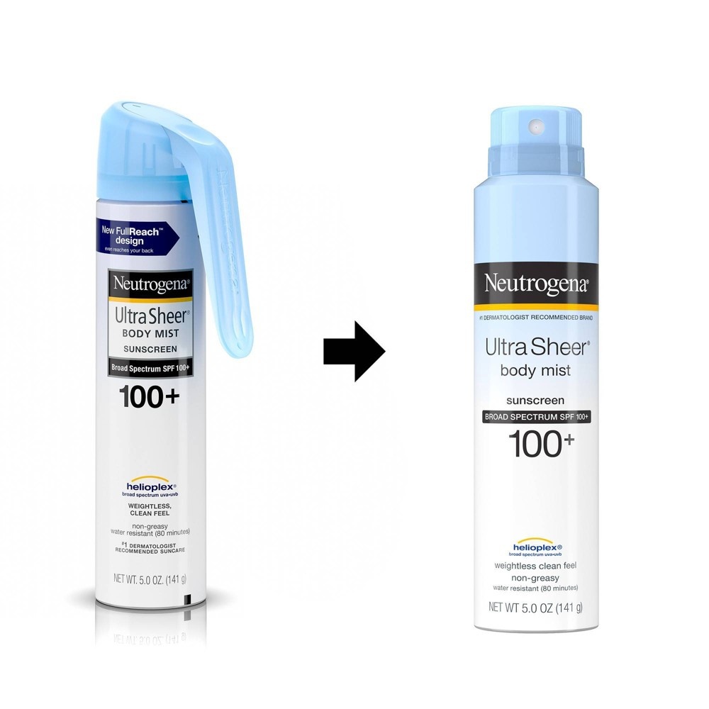 slide 10 of 10, Neutrogena Ultra Sheer Lightweight Sunscreen Spray - SPF 100+, 5 oz