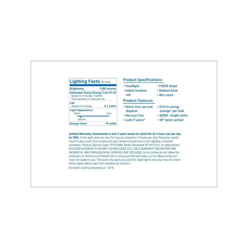slide 3 of 6, GE Household Lighting GE 2pk 120W Basic PAR38 LED Outdoor Floodlight Bulbs Bright White Light Bulbs, 2 ct