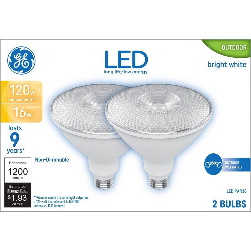 slide 5 of 6, GE Household Lighting GE 2pk 120W Basic PAR38 LED Outdoor Floodlight Bulbs Bright White Light Bulbs, 2 ct