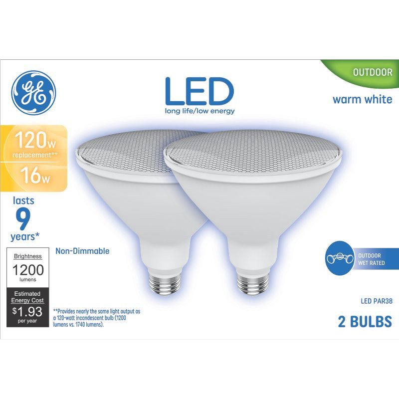 slide 1 of 6, GE Household Lighting GE 2pk 120W Basic PAR38 LED Outdoor Floodlight Bulbs Bright White Light Bulbs, 2 ct