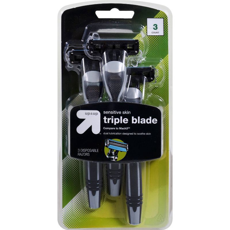 slide 1 of 7, Men's Triple Blade Disposable Razor - 3ct - up&up™, 3 ct