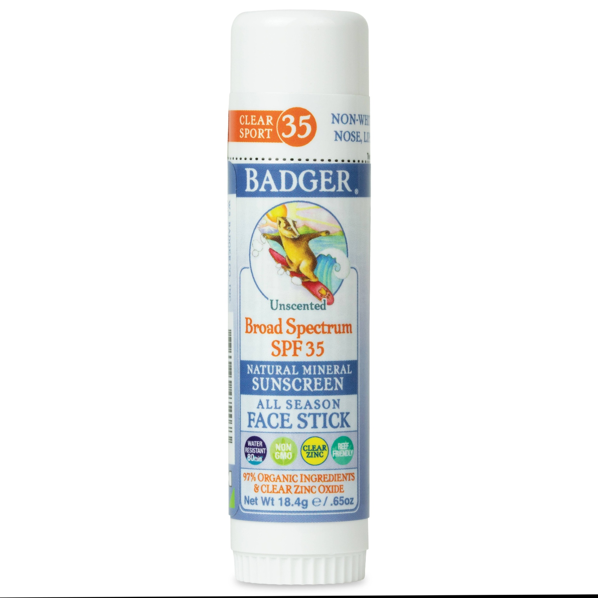 slide 1 of 1, Badger Clear Sport Broad Spectrum Sunscreen Face Stick - SPF 35, 0.65 oz