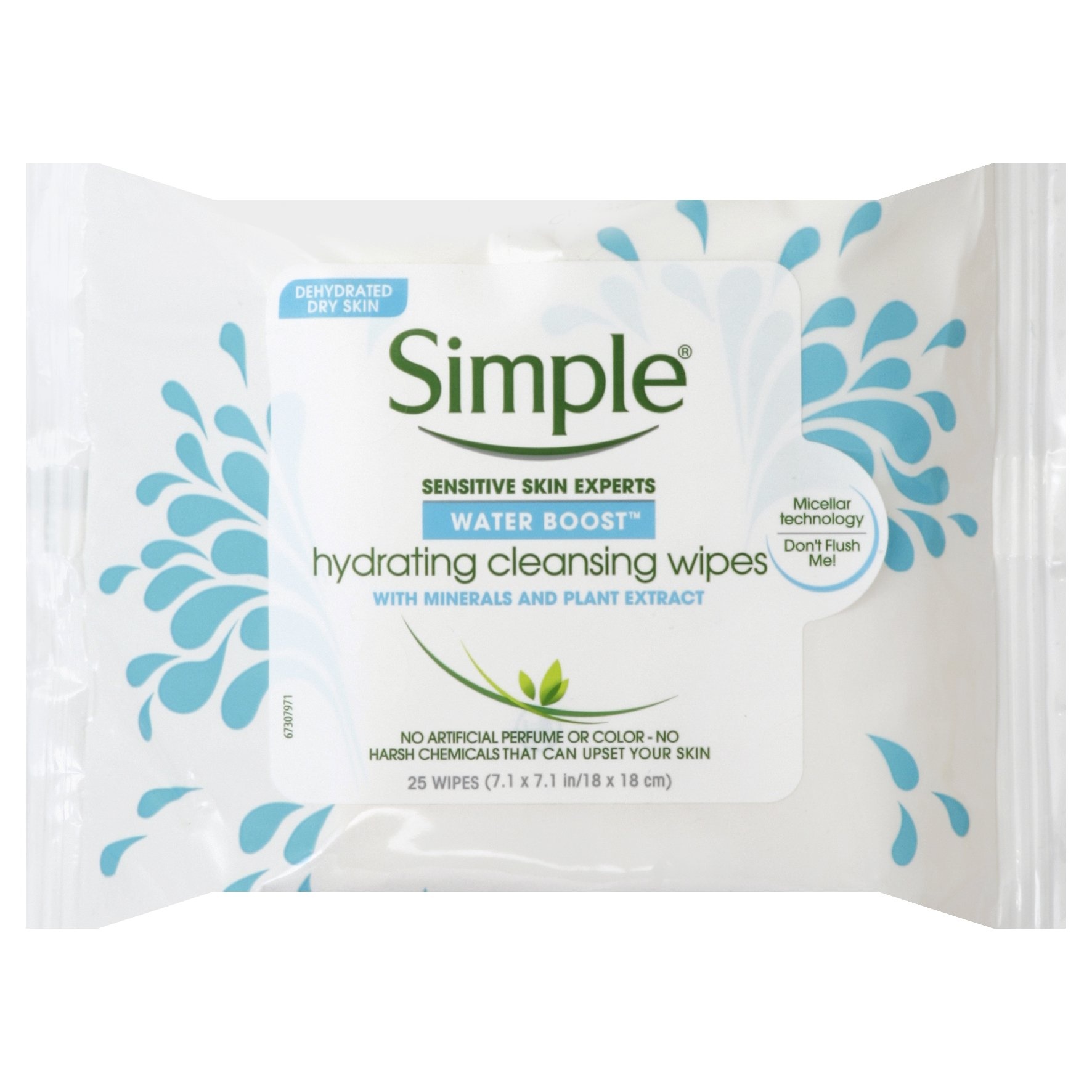 slide 1 of 1, Simple Water Boost Cleansing Wipes, 25 ct