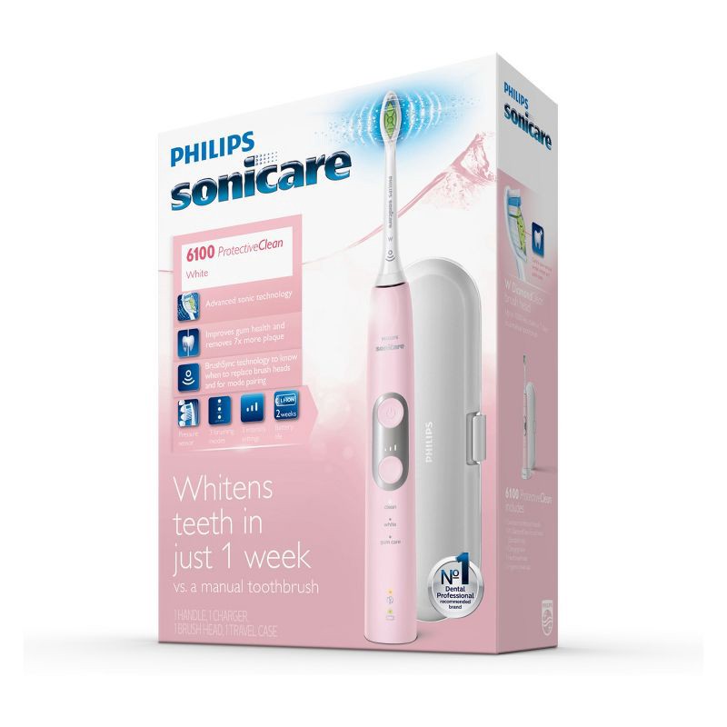 slide 6 of 6, Philips Sonicare ProtectiveClean 6100 Whitening Rechargeable Electric Toothbrush - HX6876/21 - Pink, 1 ct