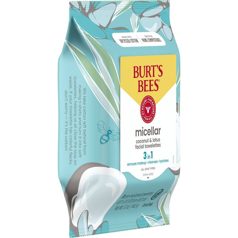 slide 2 of 20, Burt's Bees Facial Cleansing Towelettes Micellar Coconut & Lotus - Unscented - 30ct, 30 ct