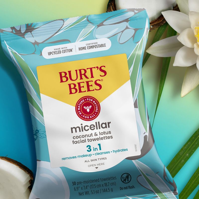 slide 11 of 20, Burt's Bees Facial Cleansing Towelettes Micellar Coconut & Lotus - Unscented - 30ct, 30 ct