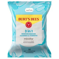 Burt's Bees Facial Cleansing Towelettes Micellar Makeup Remover Wipes - Coconut & Lotus - 30ct