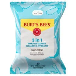 Burt's Bees Facial Cleansing Towelettes Micellar Makeup Remover Wipes - Coconut & Lotus - 30ct: Paraben-Free, Sulfate-Free