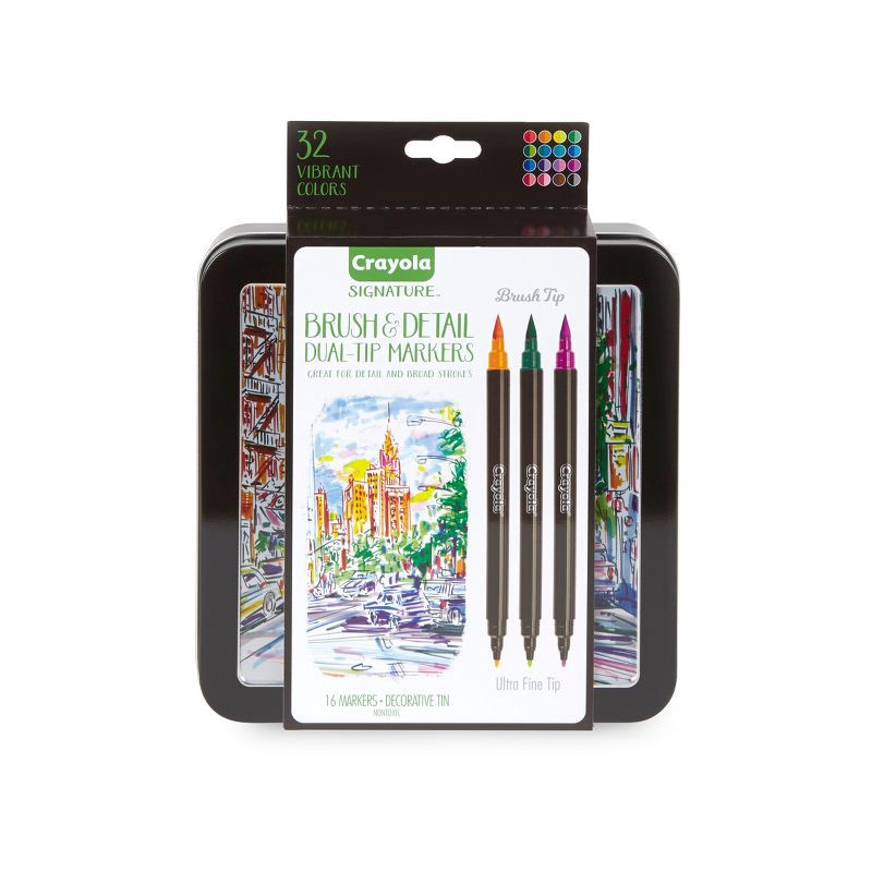 slide 1 of 6, Crayola Signature 16ct Brush & Detail Dual Tip Markers - 32 Colors: Artist Markers for Drawing & Adult Coloring, 16 ct