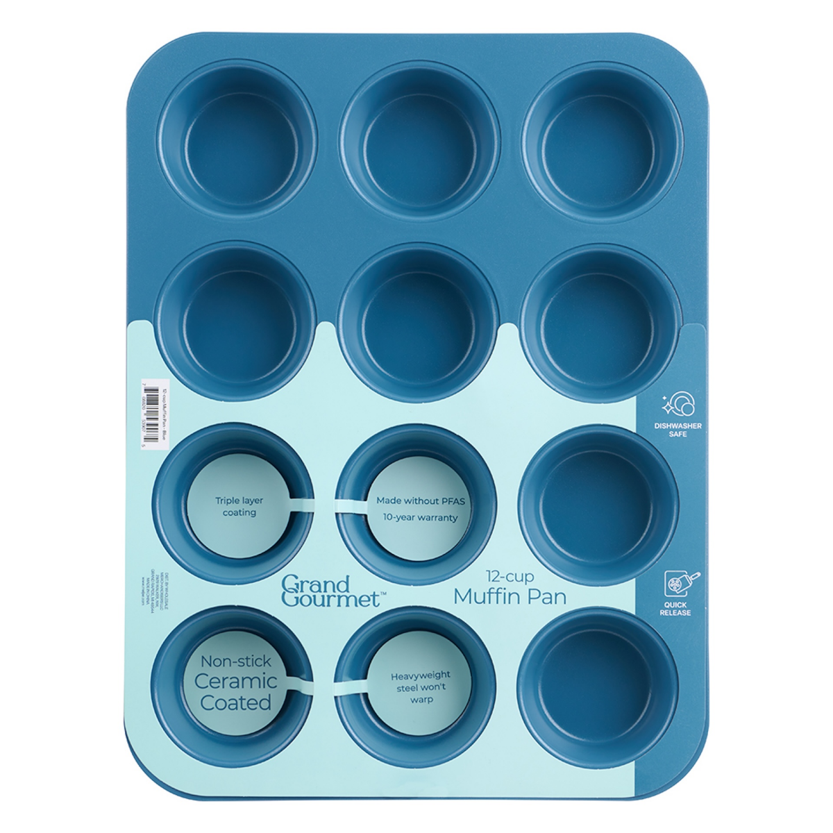 slide 1 of 5, Grand Gourmet Non-Stick Ceramic Coated 12-Cup Muffin Pan (Light Blue), 1 ct