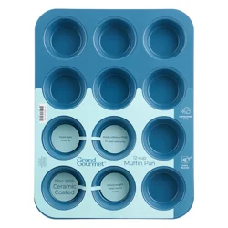Grand Gourmet Non-Stick Ceramic Coated 12-Cup Muffin Pan (Light Blue)