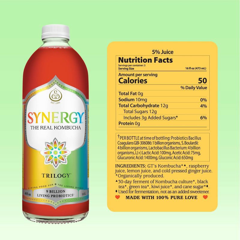 slide 5 of 8, GT's Synergy The Real Kombucha, Trilogy - 48oz, 48 oz