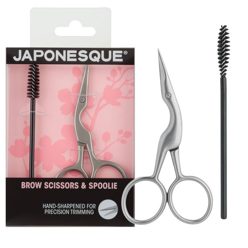 slide 1 of 7, JAPONESQUE Brow Scissor & Spoolie: Stainless Steel Tools for Face Grooming, Travel Size, Non-Toxic, 1 ct
