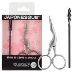 JAPONESQUE Brow Scissor & Spoolie: Stainless Steel Tools for Face Grooming, Travel Size, Non-Toxic