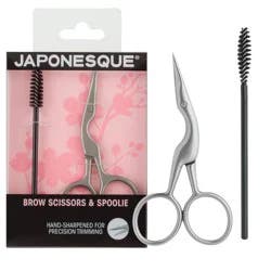 JAPONESQUE Brow Scissor & Spoolie: Stainless Steel Tools for Face Grooming, Travel Size, Non-Toxic