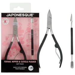 JAPONESQUE Toenail Clipper & Cuticle Pusher Soft Touch: Stainless Steel, Trial Size, 2 Pieces