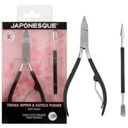 JAPONESQUE Toenail Clipper & Cuticle Pusher Soft Touch: Stainless Steel, Trial Size, 2 Pieces