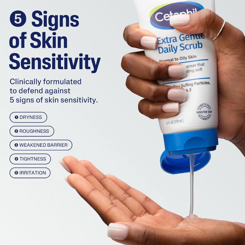 slide 3 of 6, Cetaphil Extra Gentle Exfoliating Face Wash Daily Scrub - 6 fl oz, 6 fl oz