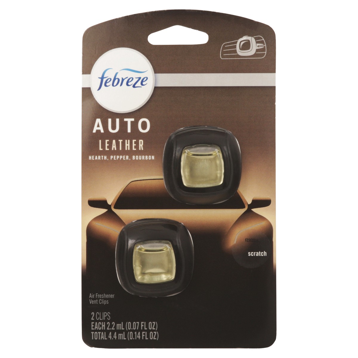 slide 1 of 12, Febreze Auto Leather Air Freshener Vent Clip - .14 FZ, 0.14 fl oz