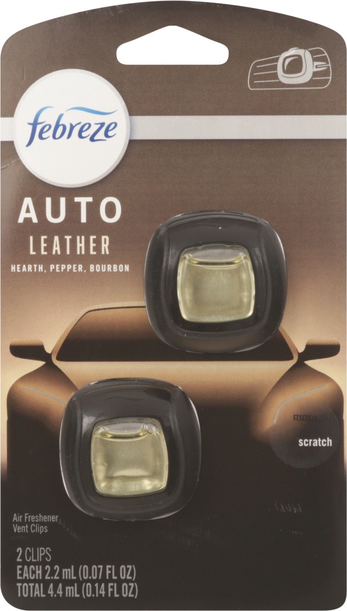 slide 8 of 12, Febreze Auto Leather Air Freshener Vent Clip - .14 FZ, 0.14 fl oz