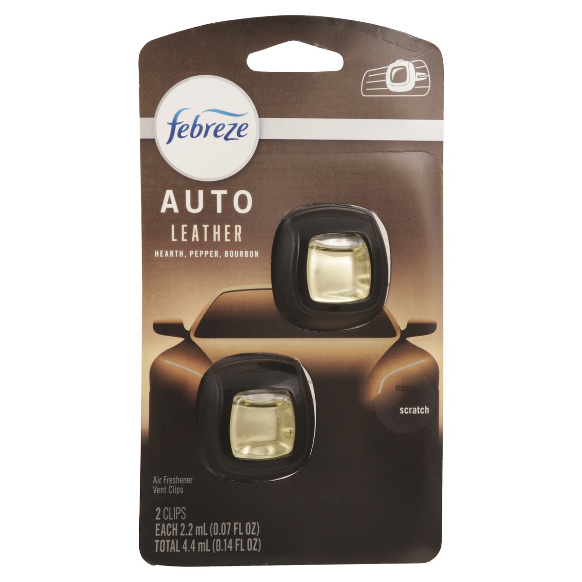 slide 7 of 12, Febreze Auto Leather Air Freshener Vent Clip - .14 FZ, 0.14 fl oz