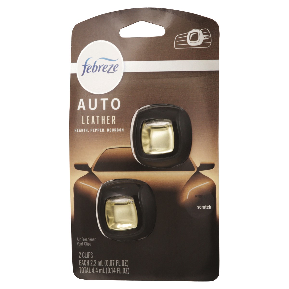 slide 11 of 12, Febreze Auto Leather Air Freshener Vent Clip - .14 FZ, 0.14 fl oz