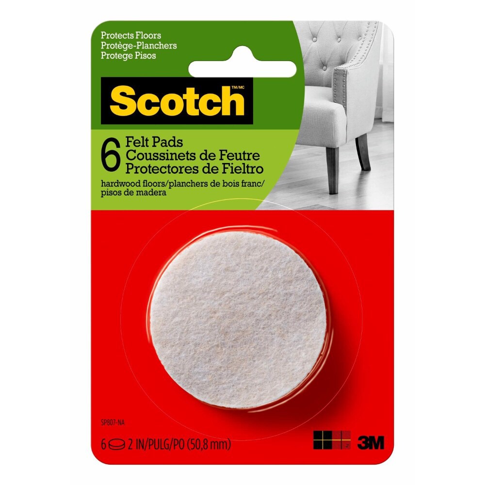 slide 1 of 3, Scotch Felt Pads Round Oatmeal 2-in, 6 ct