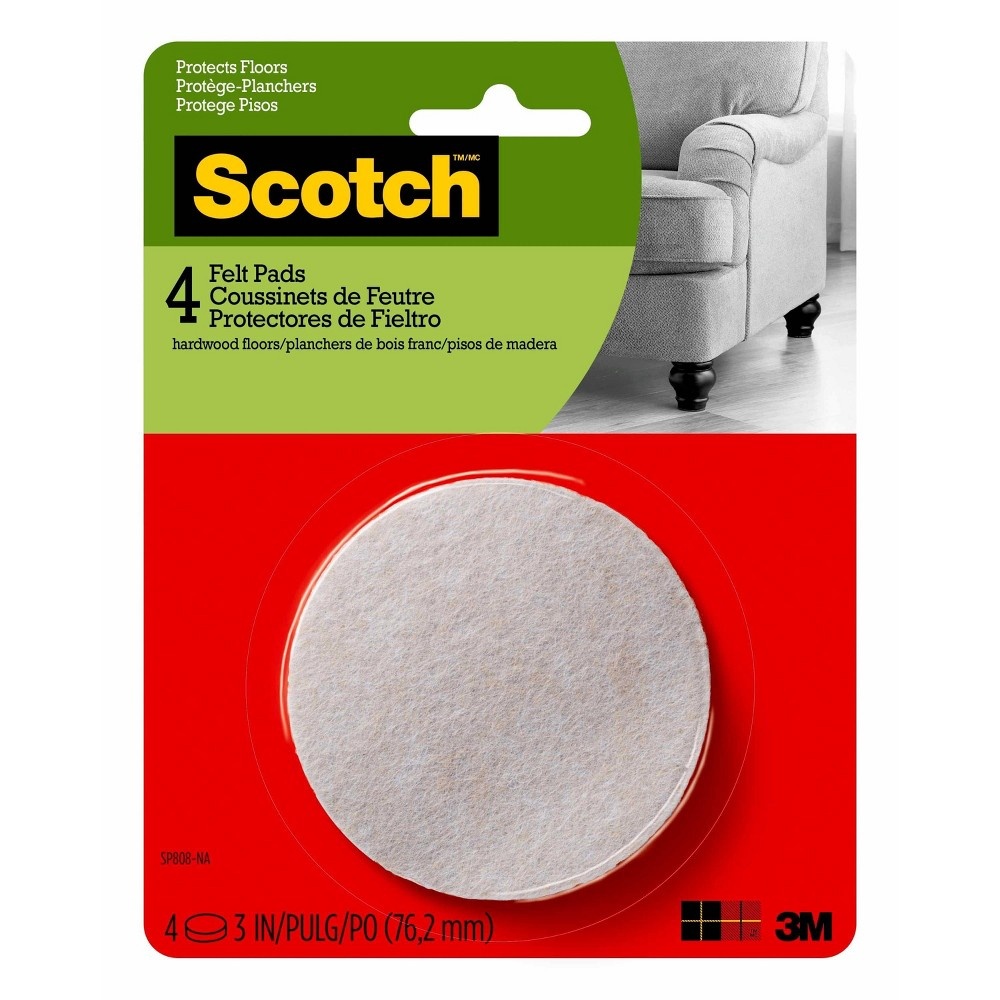 slide 2 of 3, Scotch 3" 4pk Felt Pads Oatmeal, 4 ct