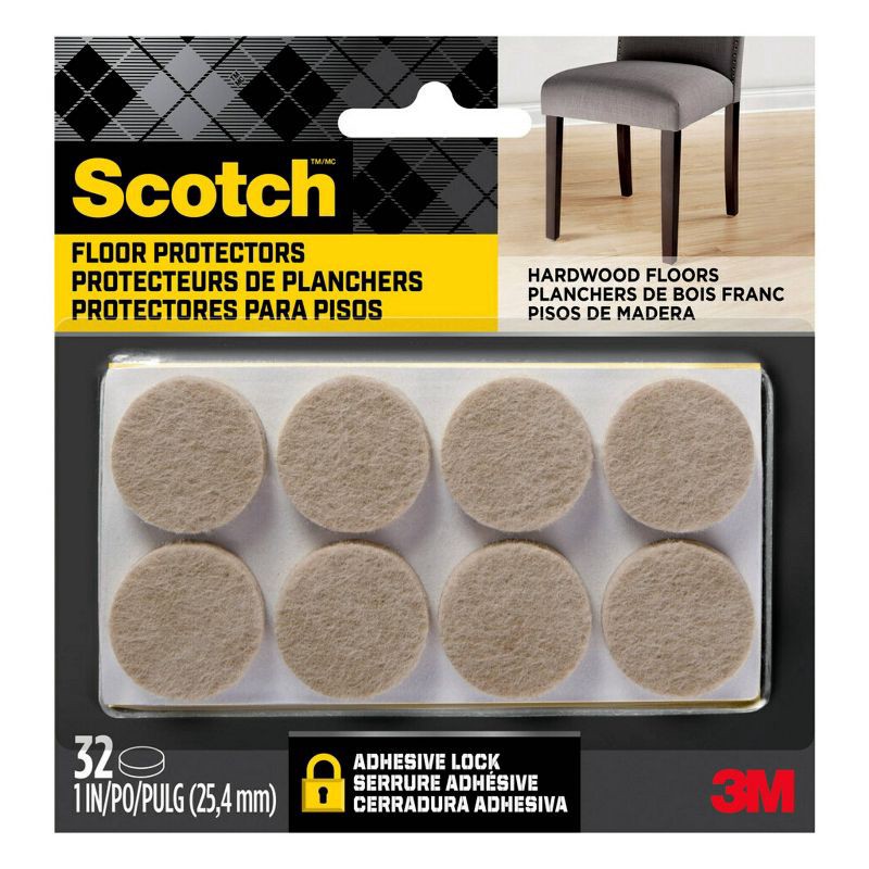 slide 1 of 9, Scotch 1" 32pk Felt Pads Beige: Anti-Scratch Furniture & Chair Leg Protection, Floor Pad, 1" x 0.2" Felt, 32 Count, 32 ct, 32 ct