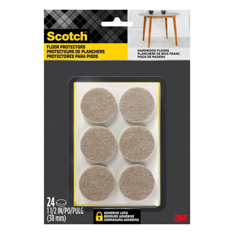 slide 1 of 8, Scotch 1.5" 24pk Felt Pads Beige: Furniture Floor Protectors, Anti-Scratch Chair Leg Pads, 24 ct