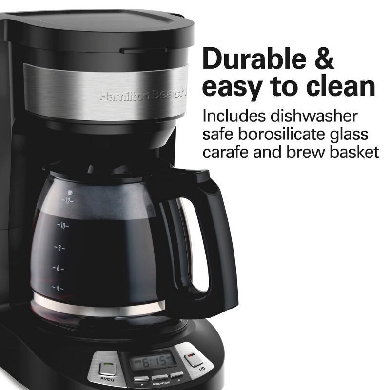 slide 6 of 9, Hamilton Beach 12 Cup Programmable Coffee Maker - Black - 46290: Drip Coffee Machine, Nonstick Hot Plate, Brew Pause, 1 ct