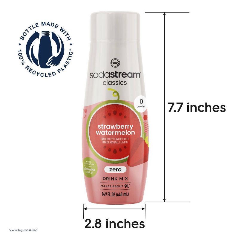 slide 7 of 8, SodaStream Zero Strawberry Watermelon Sodamix - 14.9 fl oz: Soda Streamer Flavor Syrup, Liquid Concentrate, Plastic Bottle, 14.9 fl oz