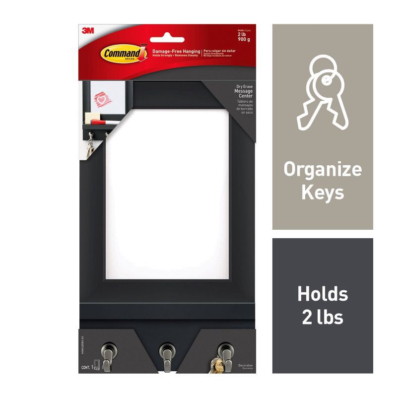 slide 2 of 13, Command Message Center Black: Wall Mounted Decorative Hook Rack for Keys & Coats, Plastic, Slate Finish, 1 Hook, 1 ct