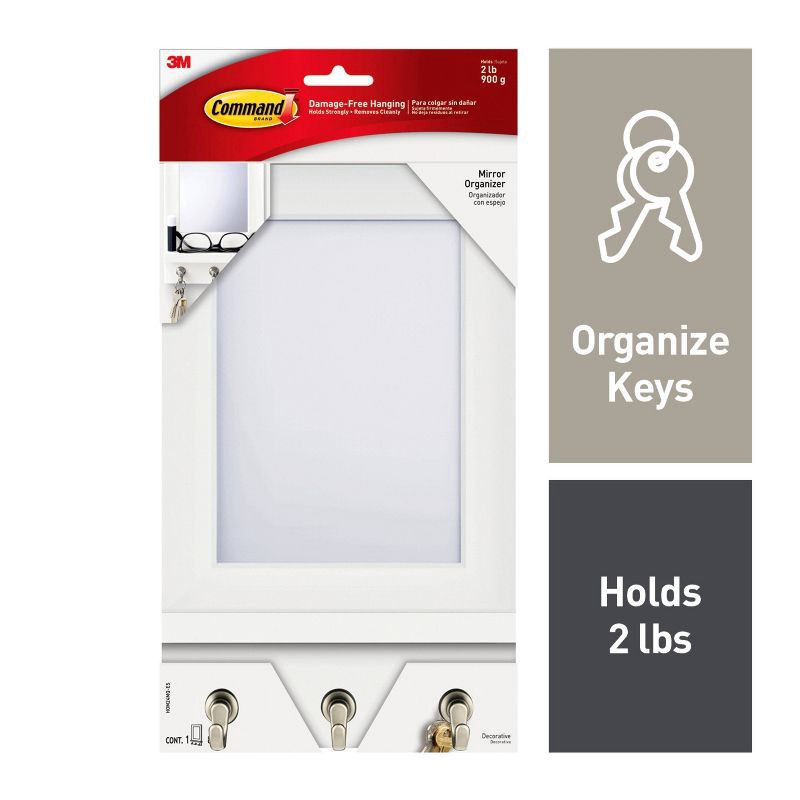 slide 6 of 11, Command Mirror Organizer White: Wall Mounted Decorative Hook Rack with Command Strips, Off-White, 11.22" Length, 1 ct