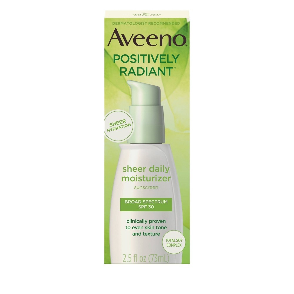 slide 2 of 12, Aveeno Positively Radiant Sheer Daily Moisturizing Lotion - Dry Skin - SPF 30 - 2.5 fl oz, 30 ct; 2.5 fl oz