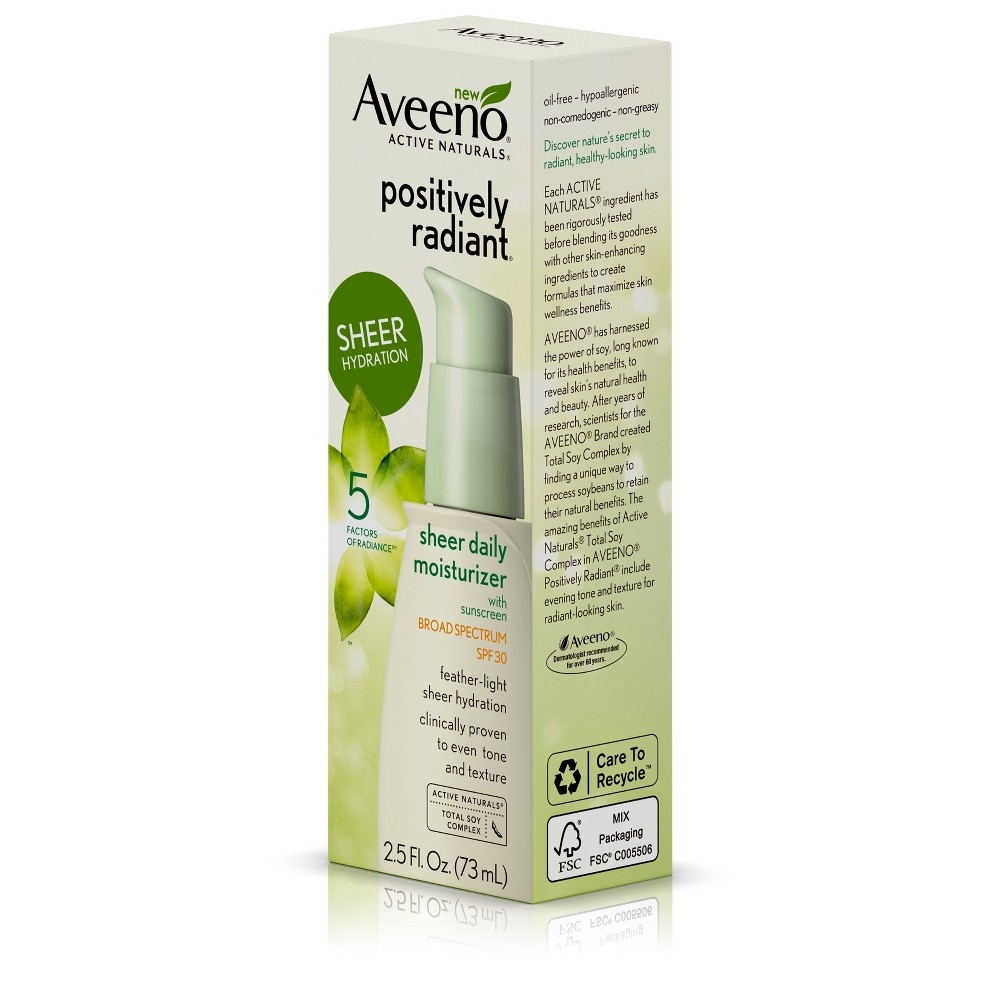 slide 12 of 12, Aveeno Positively Radiant Sheer Daily Moisturizing Lotion - Dry Skin - SPF 30 - 2.5 fl oz, 30 ct; 2.5 fl oz