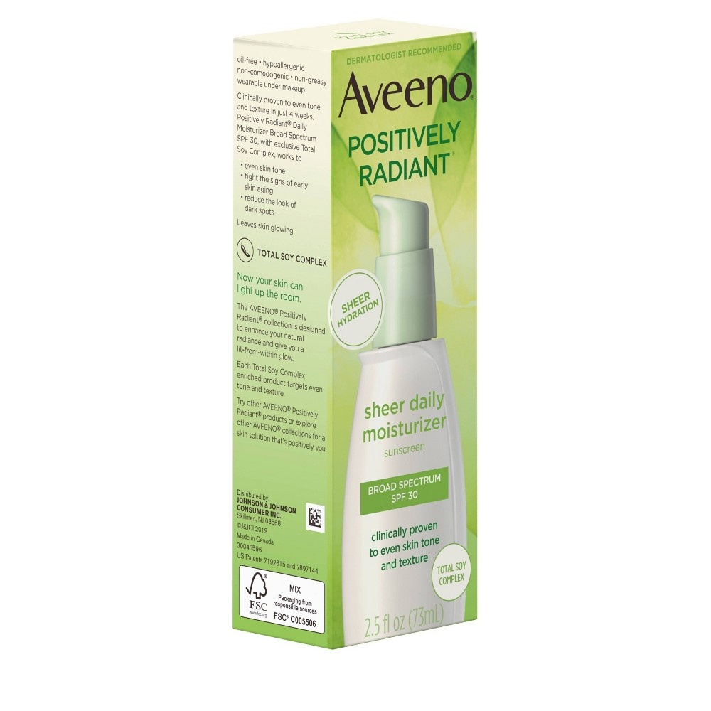 slide 4 of 12, Aveeno Positively Radiant Sheer Daily Moisturizing Lotion - Dry Skin - SPF 30 - 2.5 fl oz, 30 ct; 2.5 fl oz