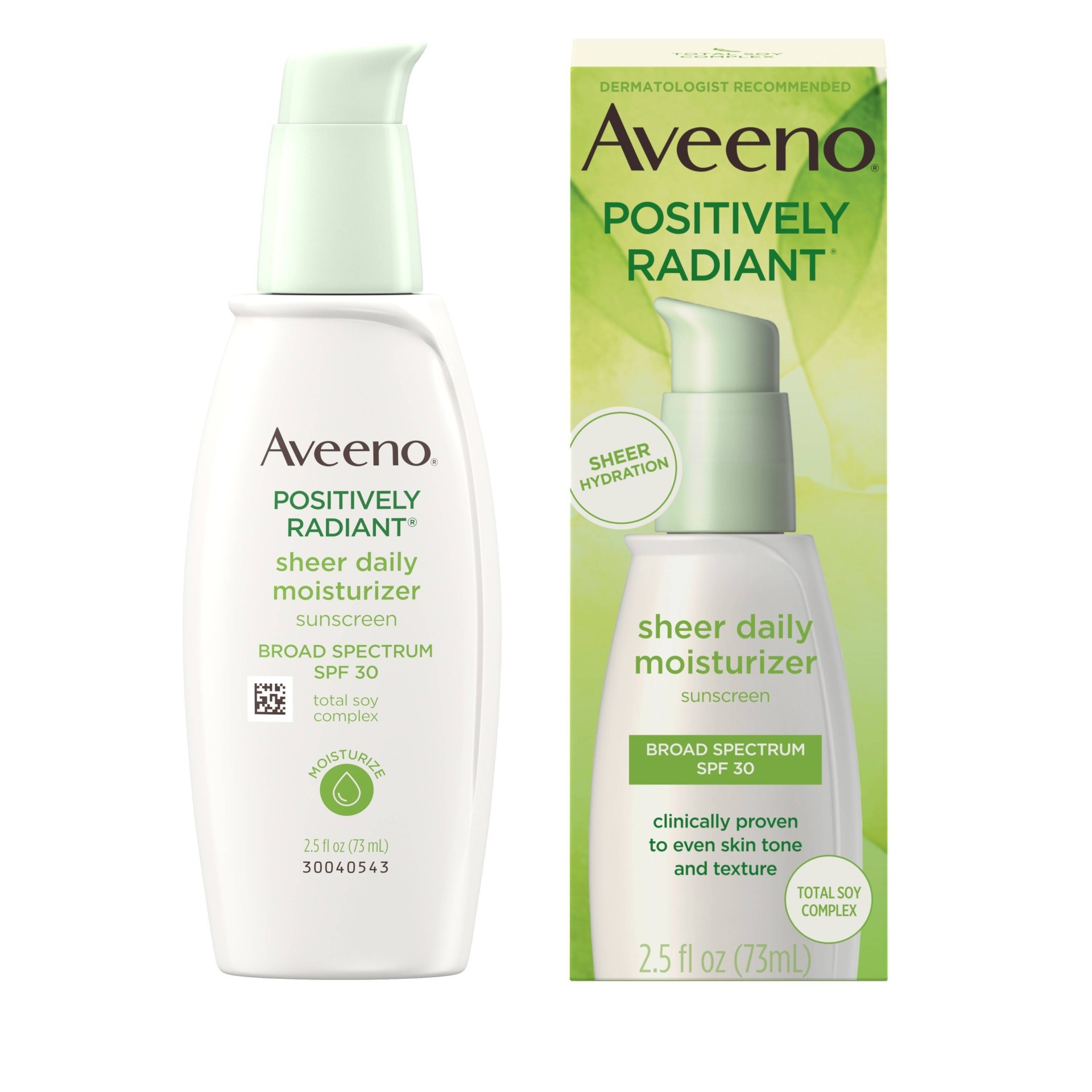 slide 1 of 12, Aveeno Positively Radiant Sheer Daily Moisturizing Lotion - Dry Skin - SPF 30 - 2.5 fl oz, 30 ct; 2.5 fl oz