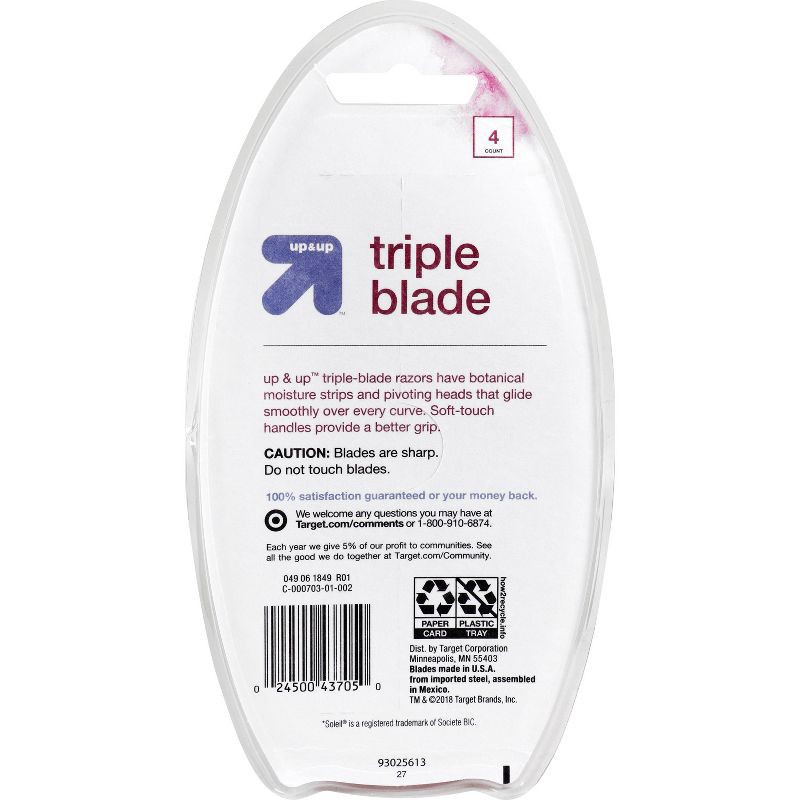 slide 2 of 7, Women's Triple Blade Disposable Razor 4ct - up&up™, 4 ct