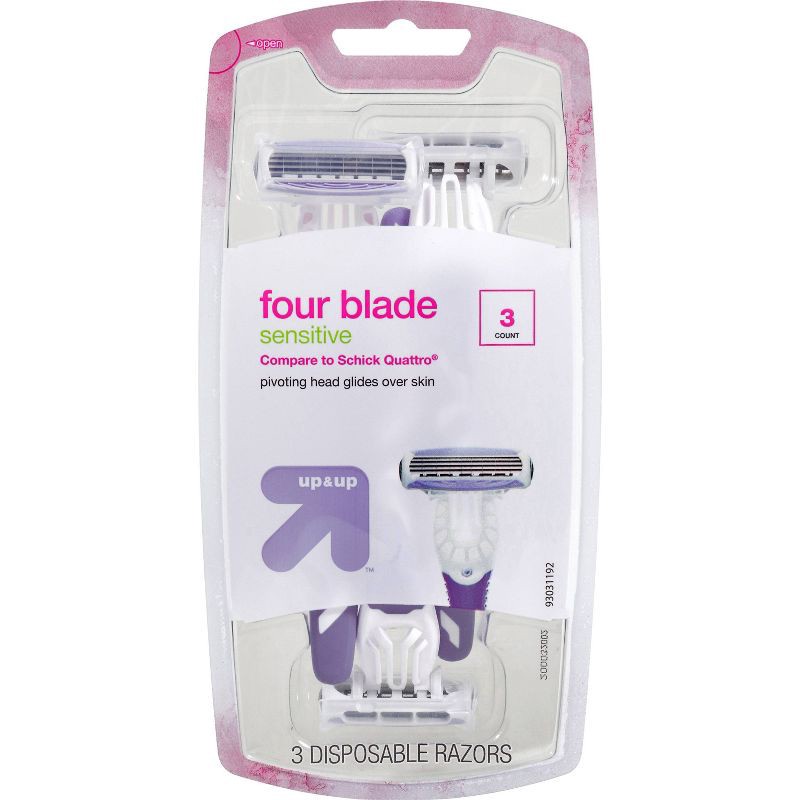 slide 1 of 8, Women's Four Blade Disposable Razor - 3ct - up&up™, 3 ct