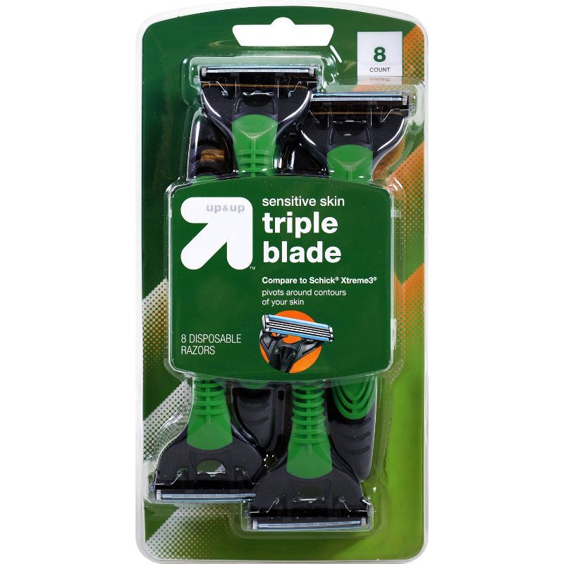 slide 1 of 8, Men's Triple Blade Sensitive Skin Disposable Razor - 8ct - up&up™, 8 ct