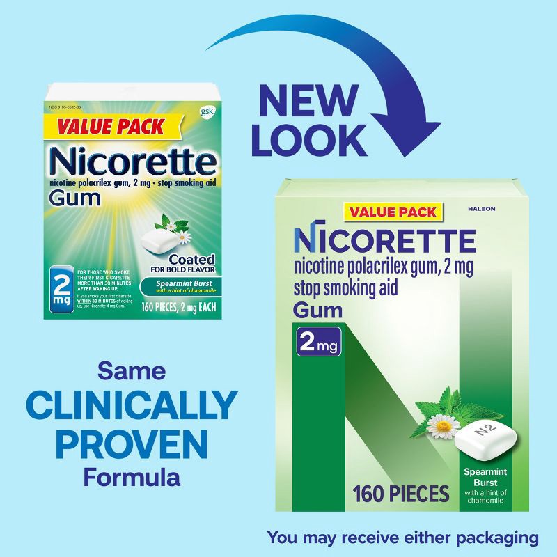 slide 3 of 9, Nicorette 2mg Stop Smoking Aid Nicotine Gum - Spearmint Burst - 160ct, 