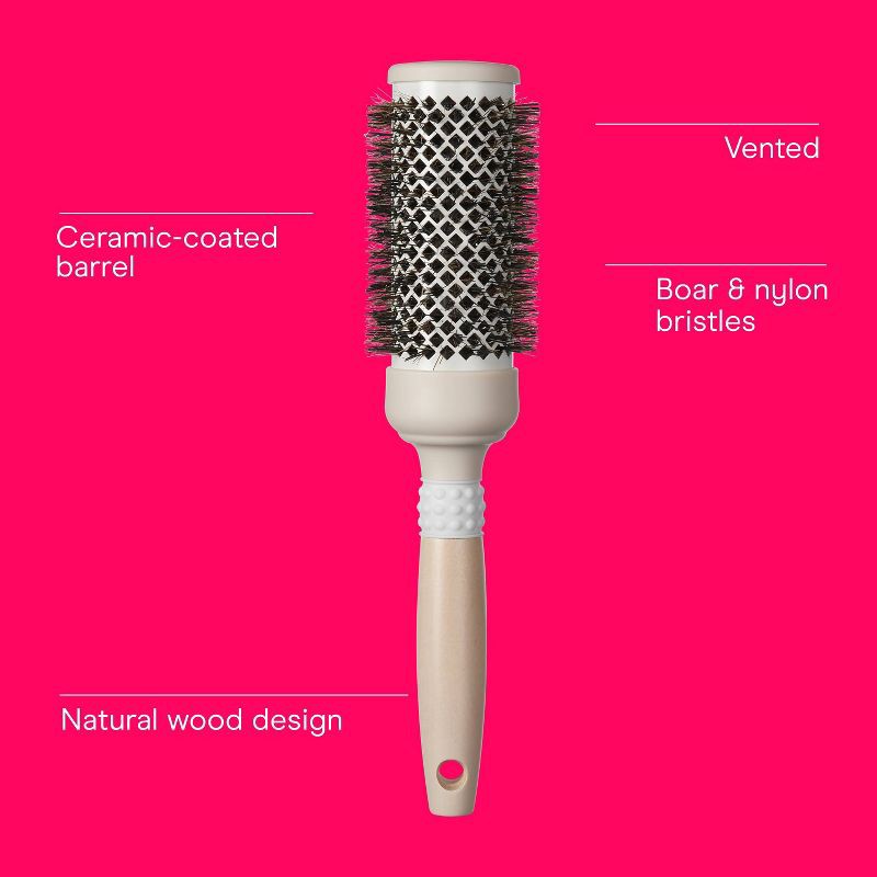 slide 2 of 7, Conair Ceramic Wood Boar Bristle Round Hair Brush - Medium Barrel - All Hair, 1 ct