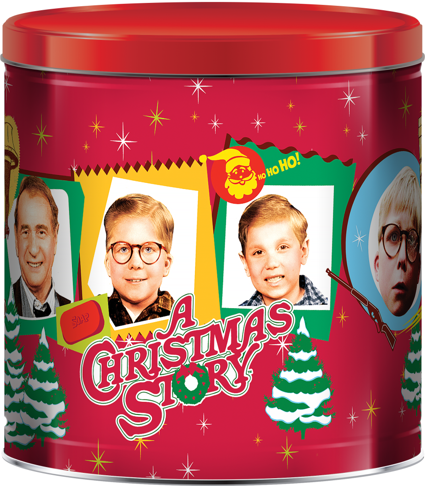 slide 1 of 1, Signature Brands Christmas Story Popcorn Tin, 21 oz