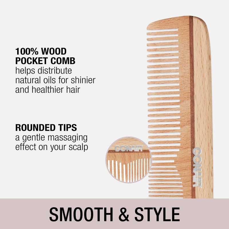 slide 3 of 5, CONAIRMAN 100% Wood Handmade Dressing Comb, 1 ct